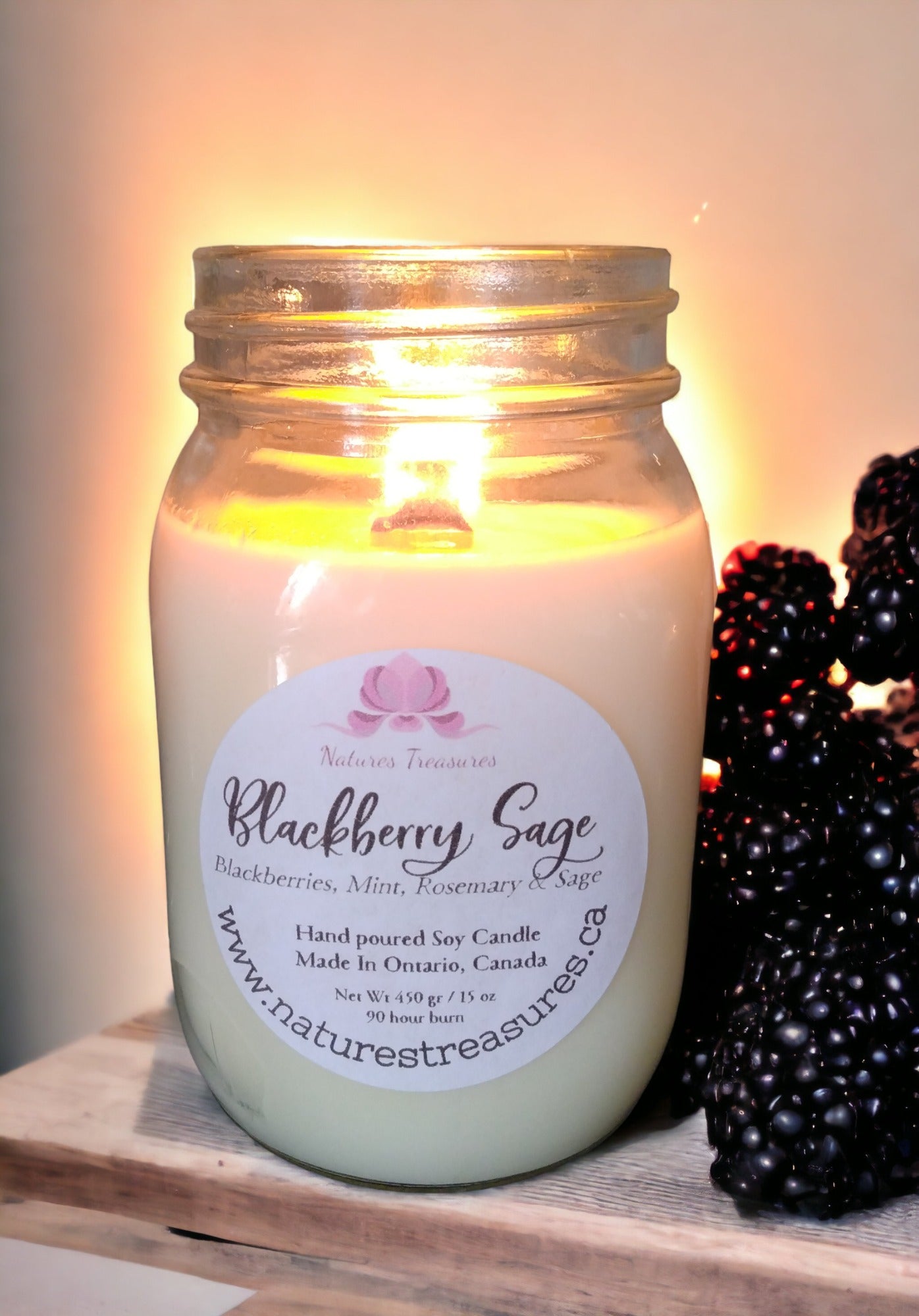 Blackberry Sage Soy Wax Candle - Mason Jar 80+ Hours