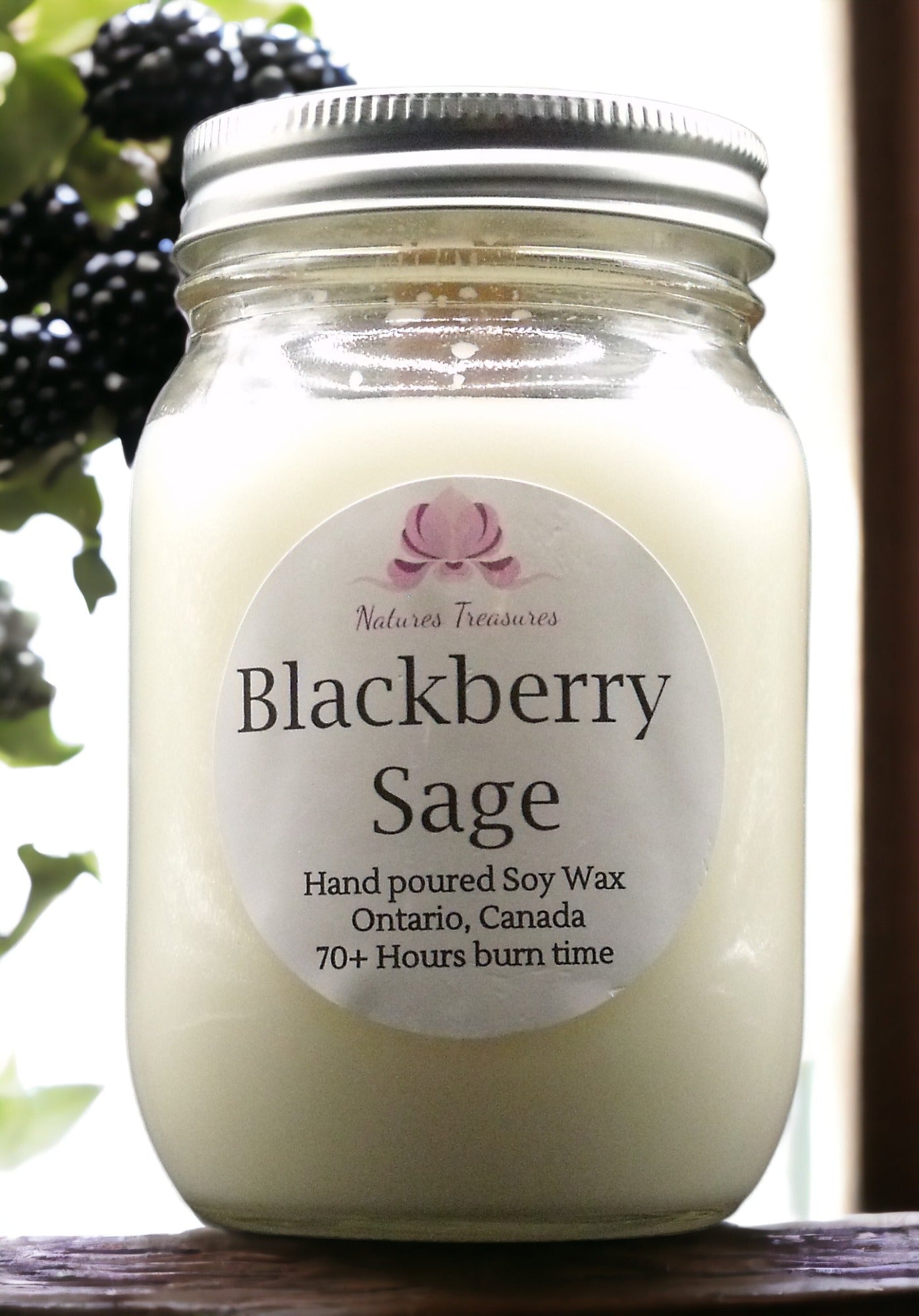 Blackberry Sage Soy Wax Candle - Mason Jar 80+ Hours