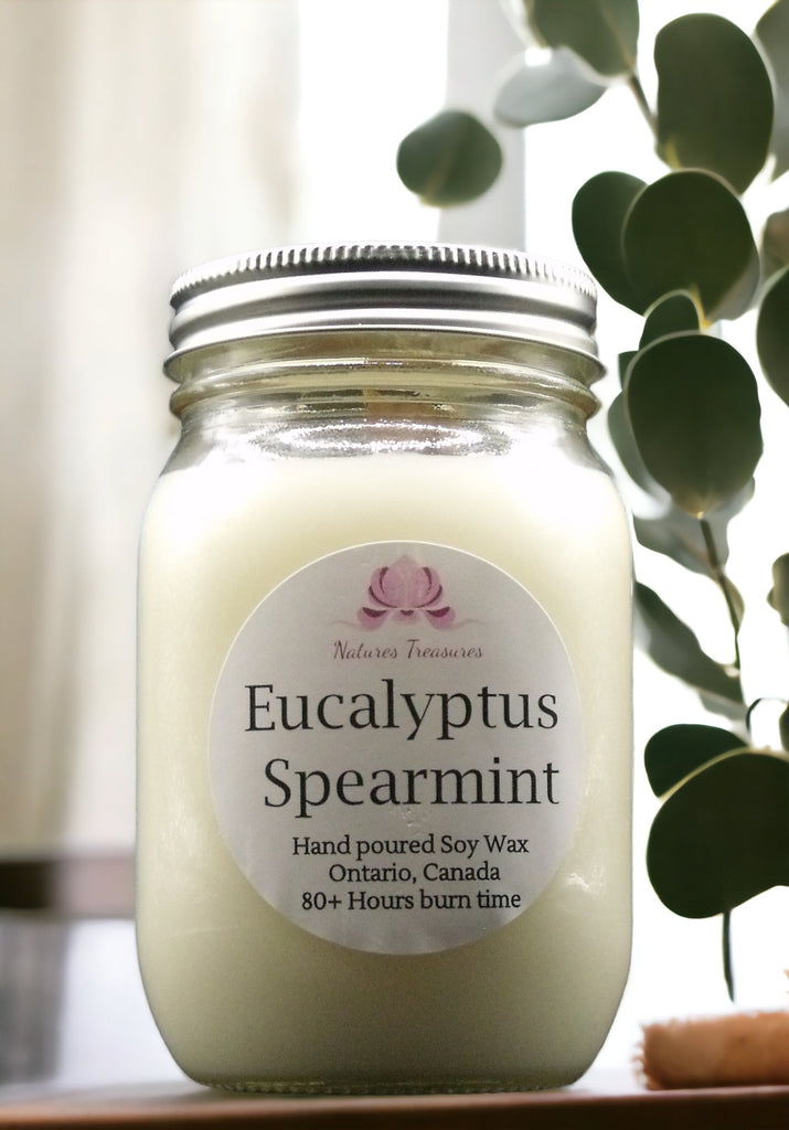 Eucalyptus Spearmint Soy Wax Candle - Mason Jar 80+ Hours