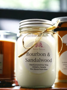 Bourbon & Sandalwood Soy Wax Candle - Mason Jar 80+ Hours