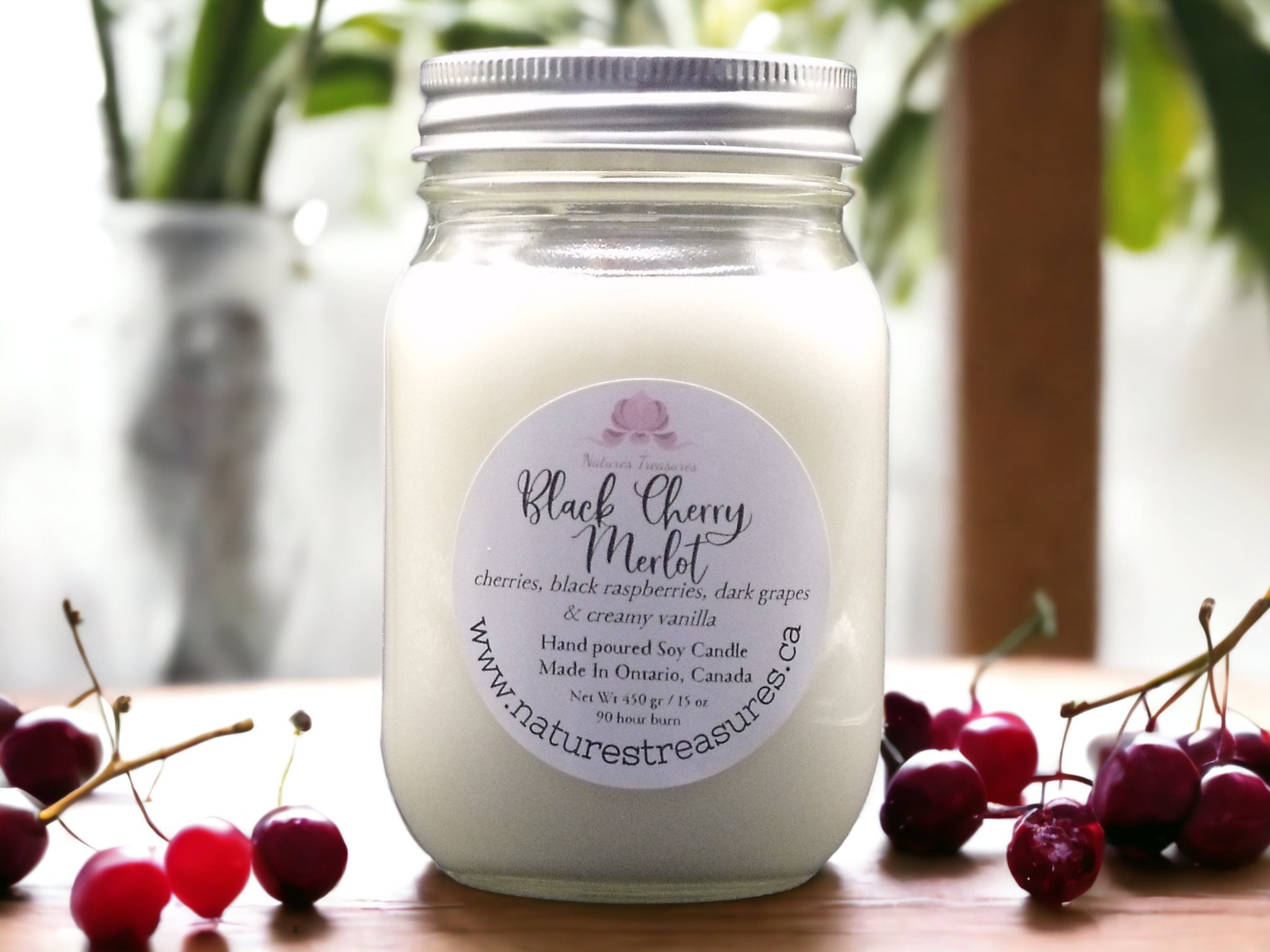 Black Cherry Merlot Soy Wax Candle - Mason Jar 80+Hours