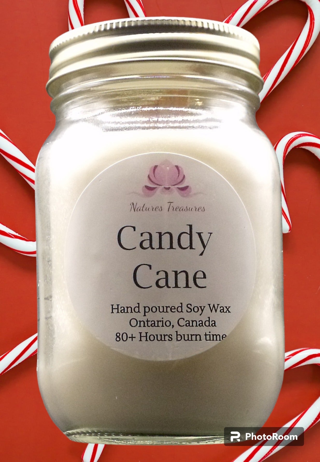 Candy Cane Soy Wax Candle - Mason Jar 80+ Hours