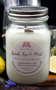 Lavender Lime & Mint Soy Wax Candle - Mason Jar 80+Hours