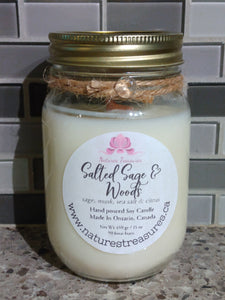 Salted Sage & Woods Soy Wax Candle - 16 oz Mason Jar