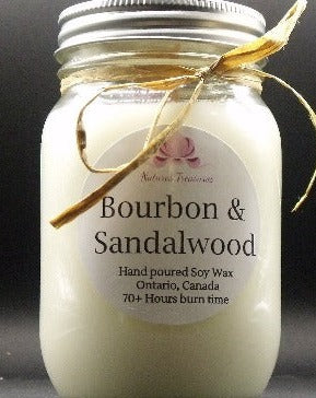 Bourbon & Sandalwood Soy Wax Candle - Mason Jar 80+ Hours