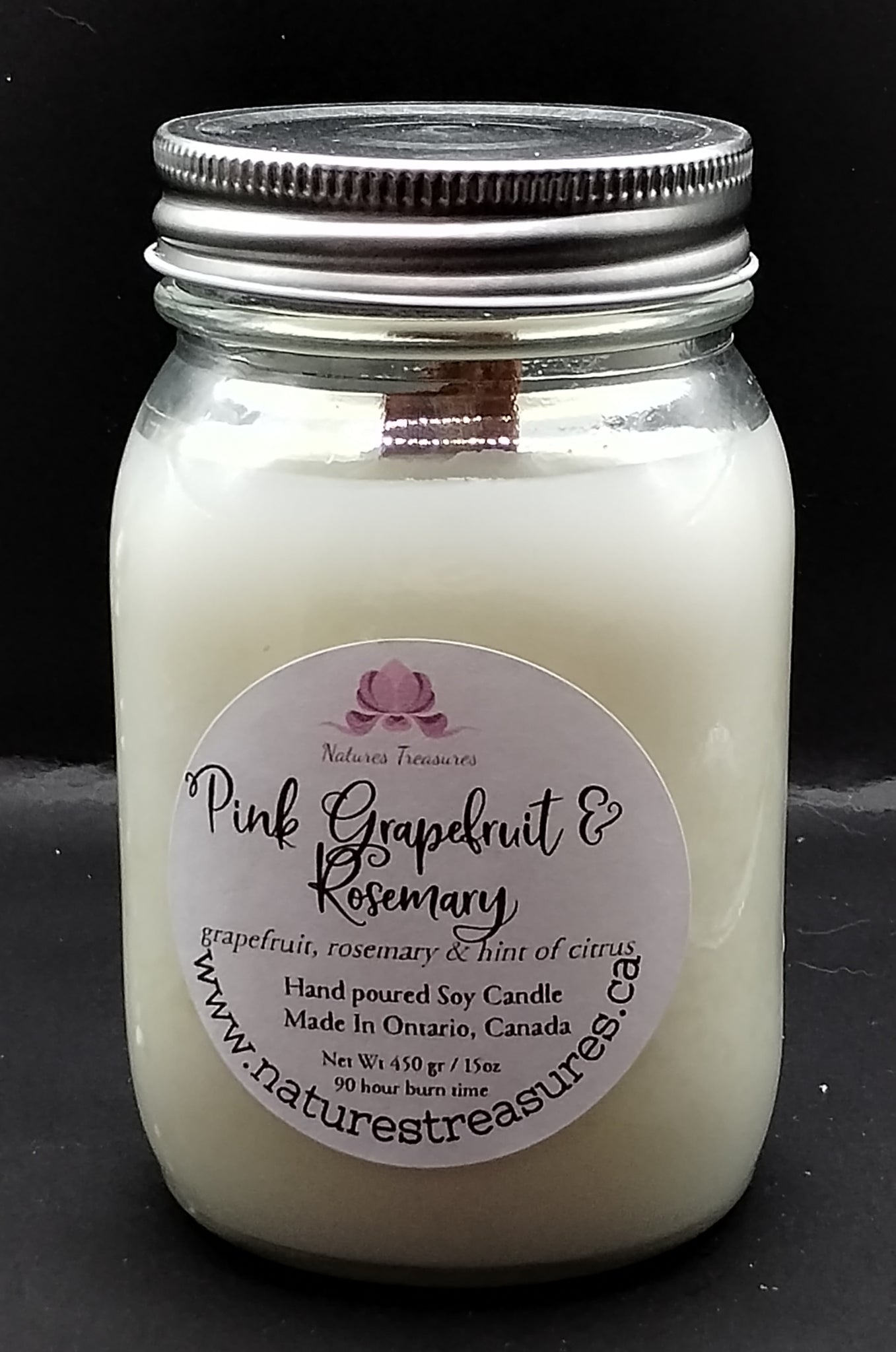 Grapefruit Rosemary Wax Candle - Mason Jar 80+ Hours
